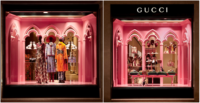 Italy – Latest Gucci’s Gothic Show Window designs Inspired by Gucci Garden & Cruise 2017 Venue